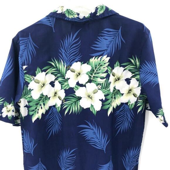 Dolphino Mens Hawaiian Shirt Floral Blue White Green Short Sleeve Classic Fit M - Picture 5 of 7